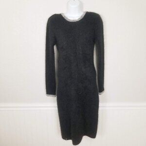 Point of View Collection Beaded Rabbit Hair Black Dress Beaded Embellished Neck